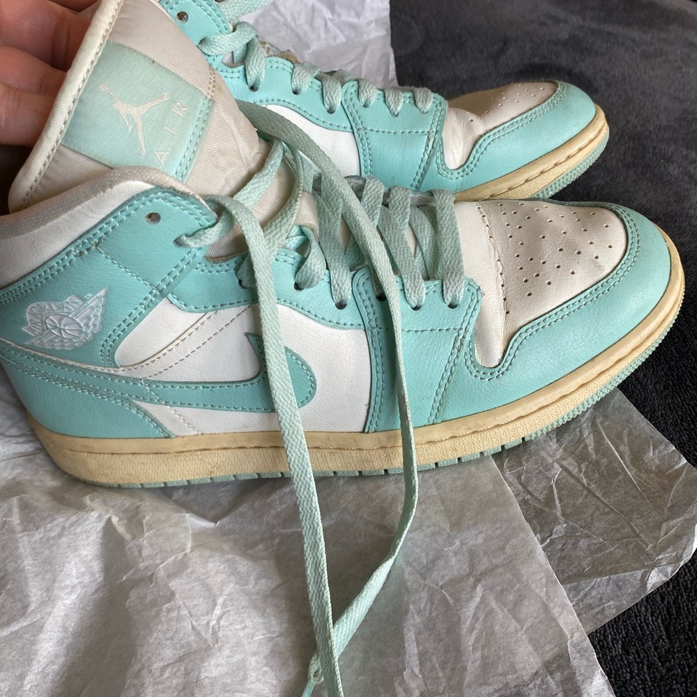 Nike Air Jordan Mint Green and White and Crème High-Top Sneakers